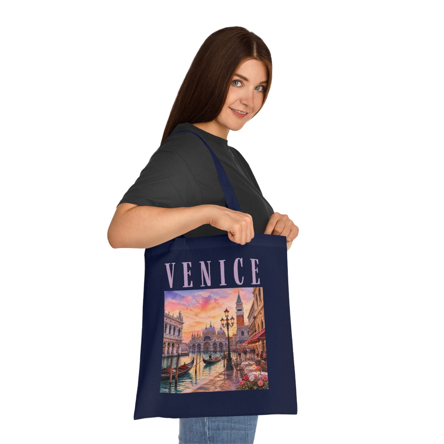 Venice Cotton Tote Bag - Vintage Sunset Canal Travel Tote