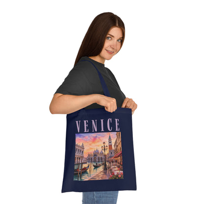 Venice Cotton Tote Bag - Vintage Sunset Canal Travel Tote