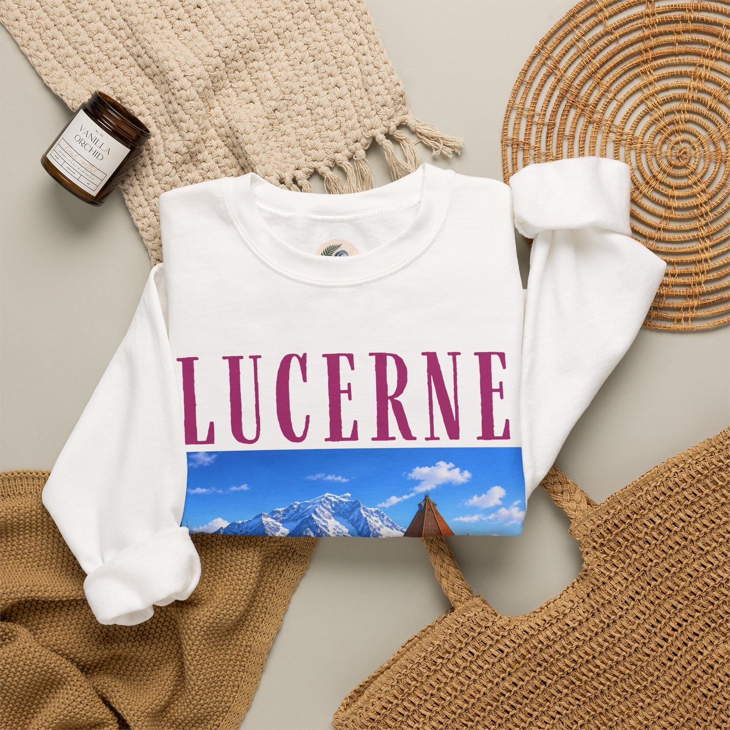 Lucerne Scenic Sweatshirt – Swiss Chapel Bridge Travel Crewneck