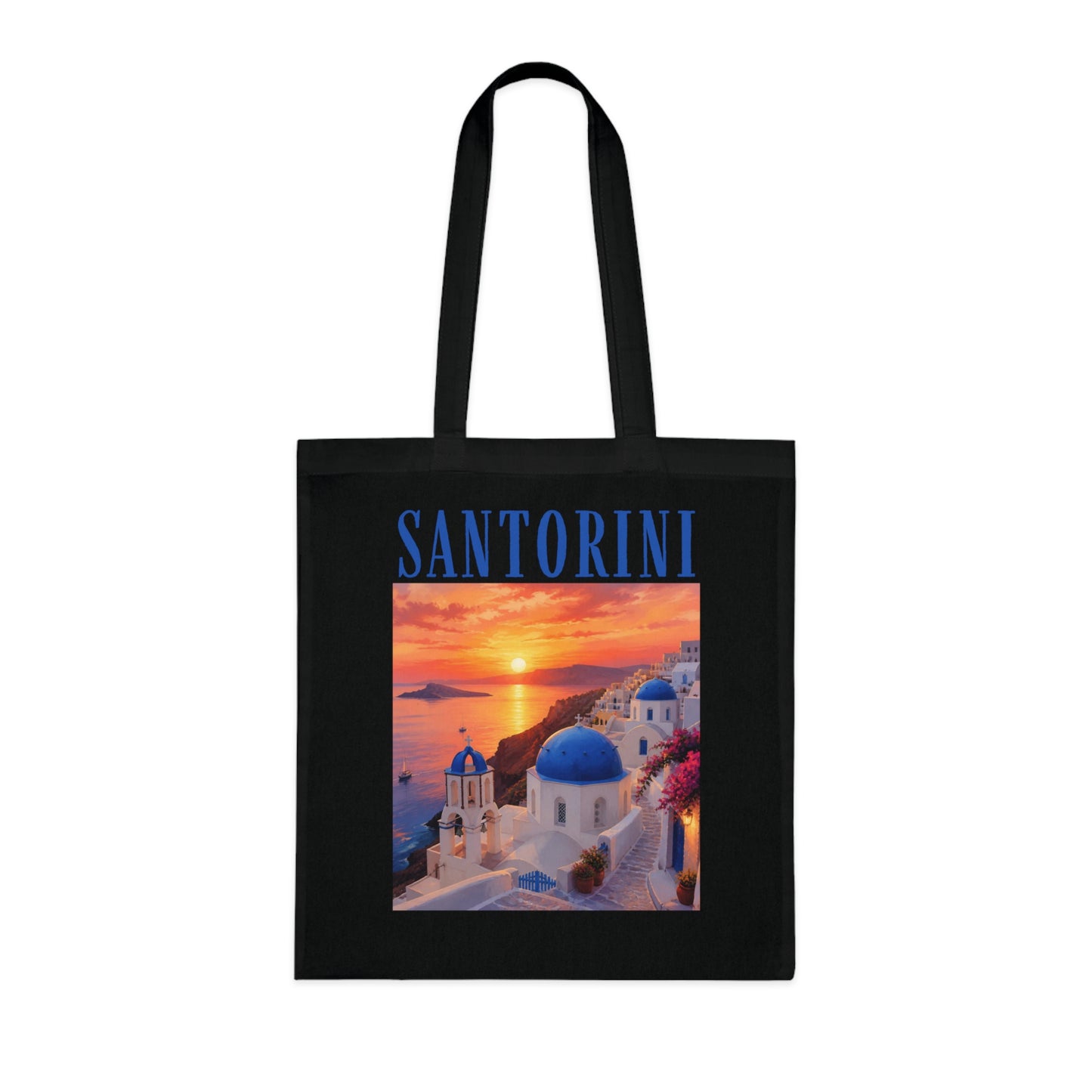 Santorini Sunset Cotton Tote Bag — Greek Island Travel Beach Tote