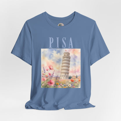 Pisa Floral Illustration T‑Shirt — Leaning Tower Travel Tee