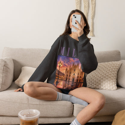 Milan Cathedral Crewneck Sweatshirt – Vintage Travel Cityscape