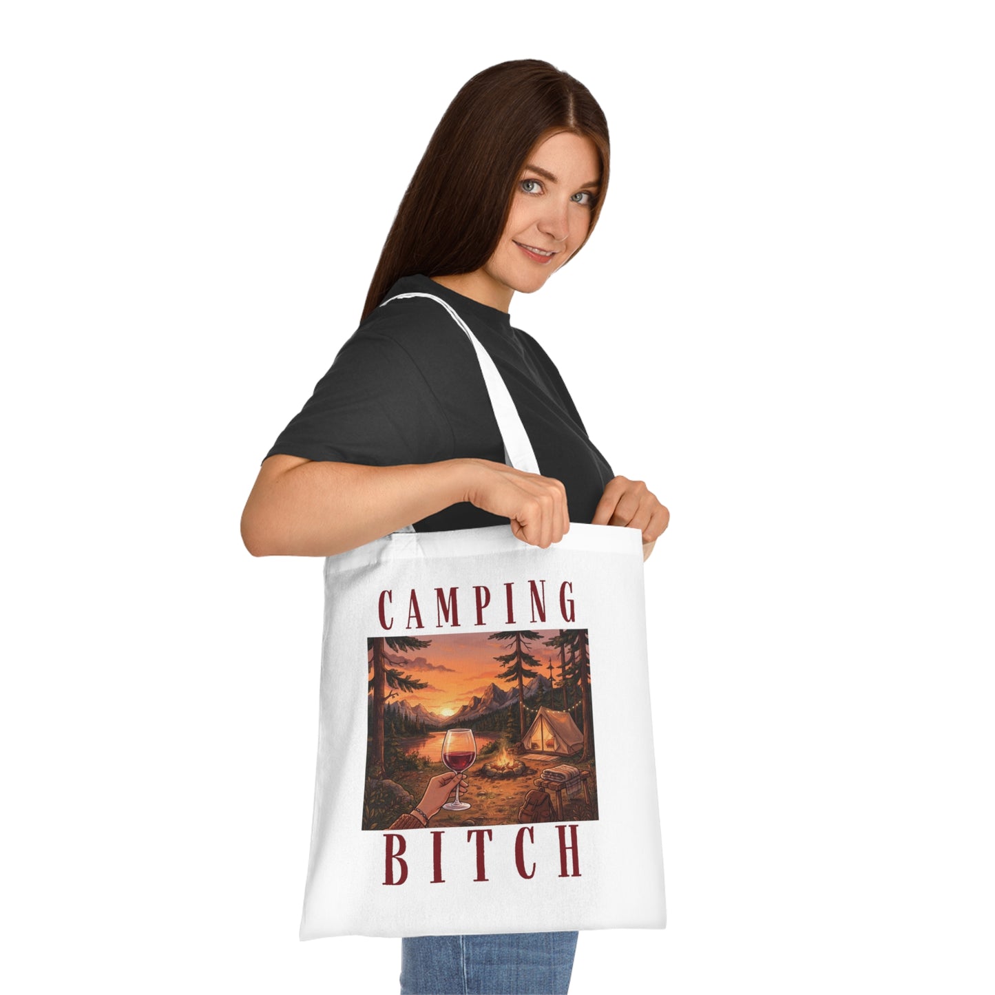 Camping Tote — "Camping Bitch" Cotton Beach & Campground Tote Bag