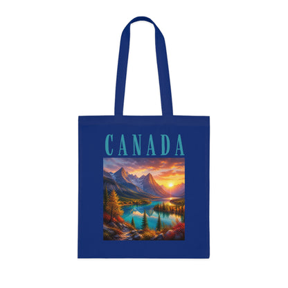 Canada Scenic Tote Bag — Mountain Lake Sunset Cotton Tote for Travel, Souvenir & Gift