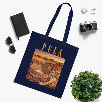 Pula Vintage Travel Tote - Retro Cityscape Cotton Bag