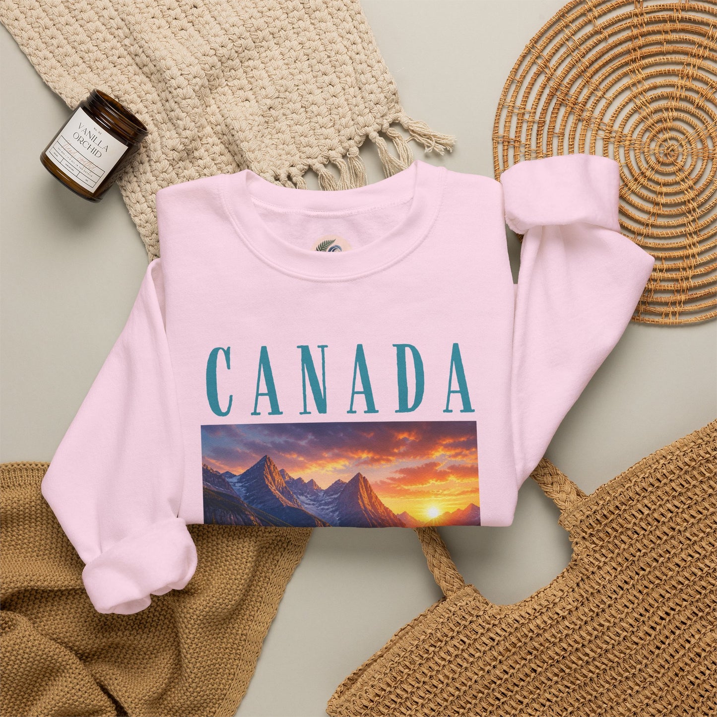 Canada Banff Scenic Crewneck Sweatshirt — Mountain Lake Sunset Graphic