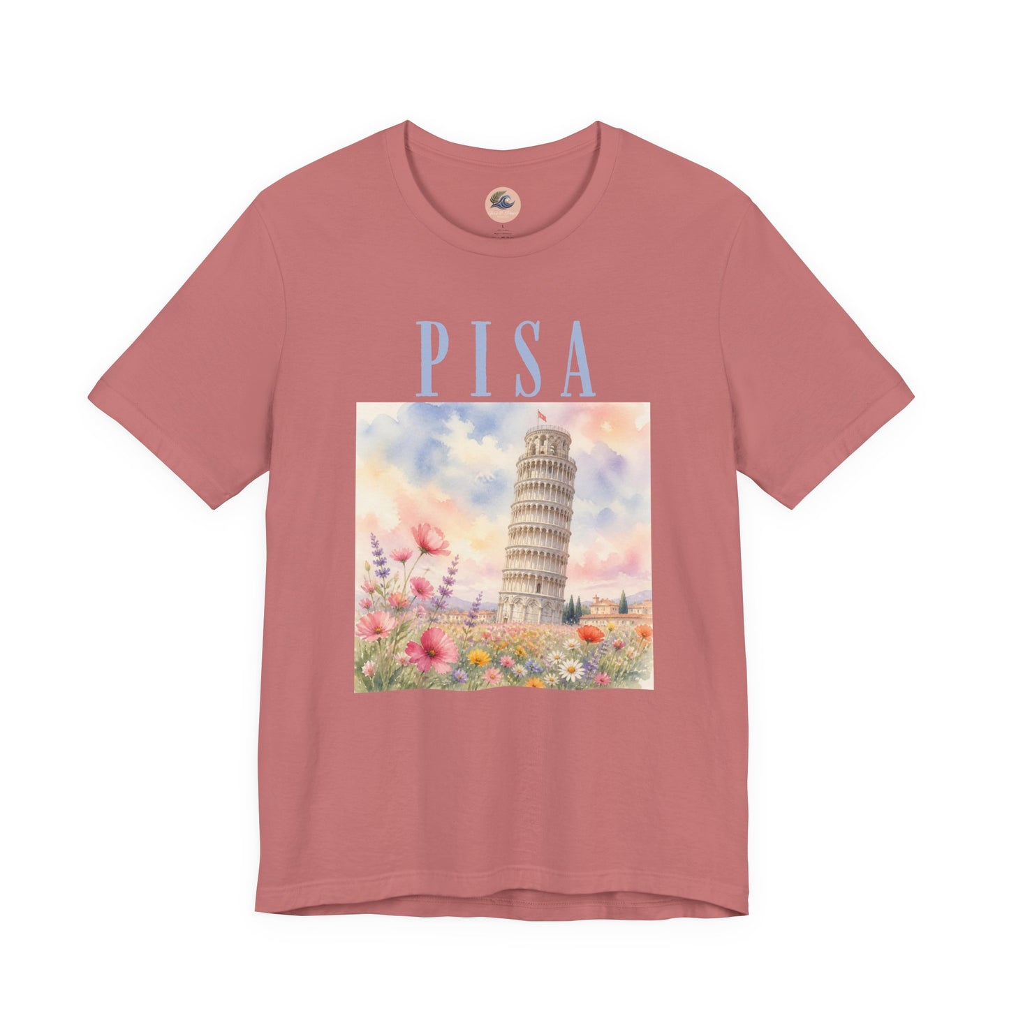 Pisa Floral Illustration T‑Shirt — Leaning Tower Travel Tee