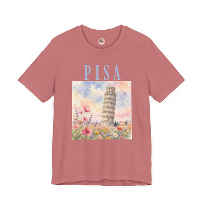 Pisa Floral Illustration T‑Shirt — Leaning Tower Travel Tee