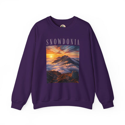 Snowdonia Sunset Crewneck Sweatshirt — Scenic Mountain Graphic