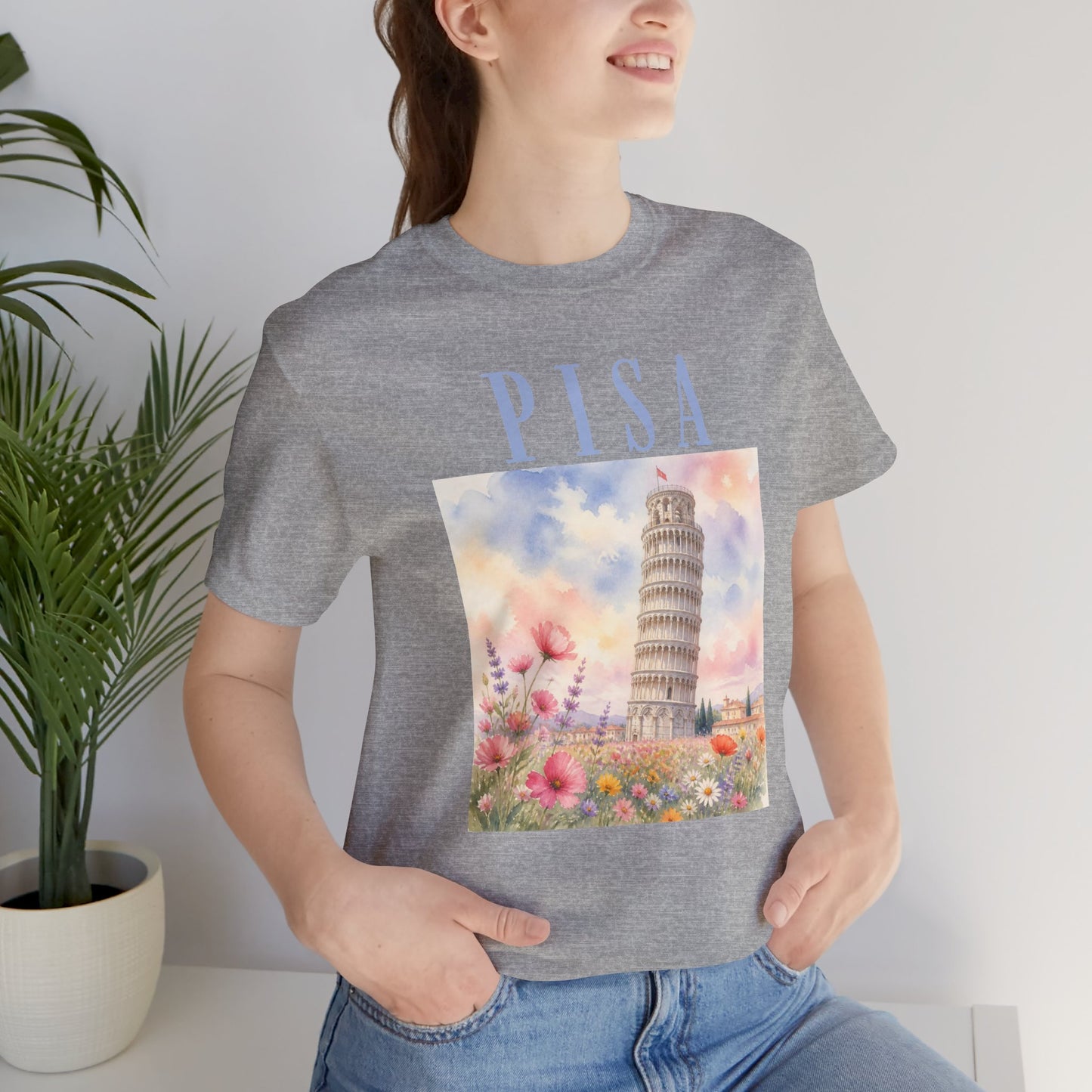 Pisa Floral Illustration T‑Shirt — Leaning Tower Travel Tee