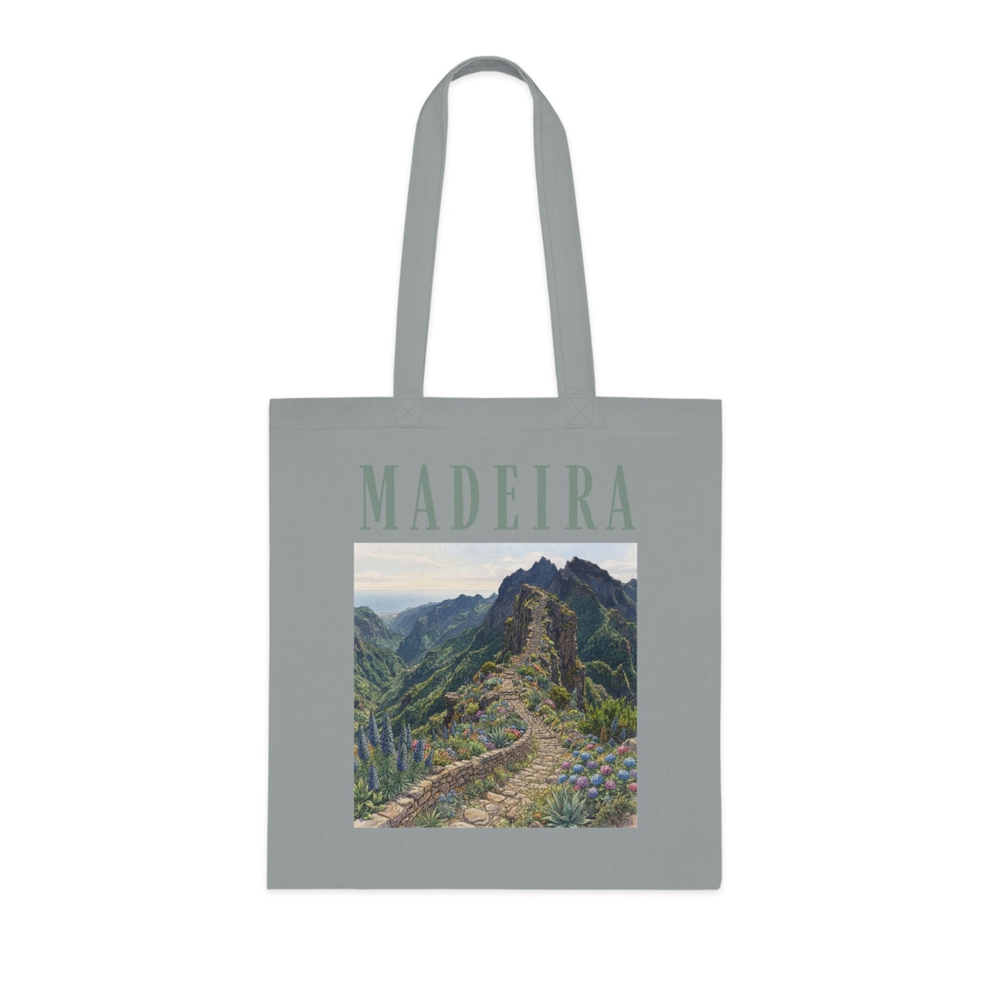Madeira Scenic Cotton Tote — Travel Tote Bag with Mountain Landscape Print