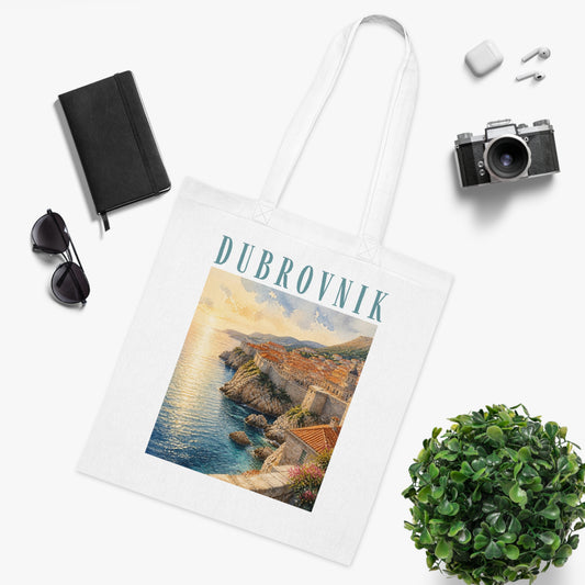 Dubrovnik Vintage Sunset Tote Bag — Travel Souvenir Cotton Tote