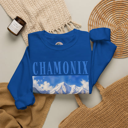 Chamonix Mountain Crewneck Sweatshirt — Alpine Scenic Graphic