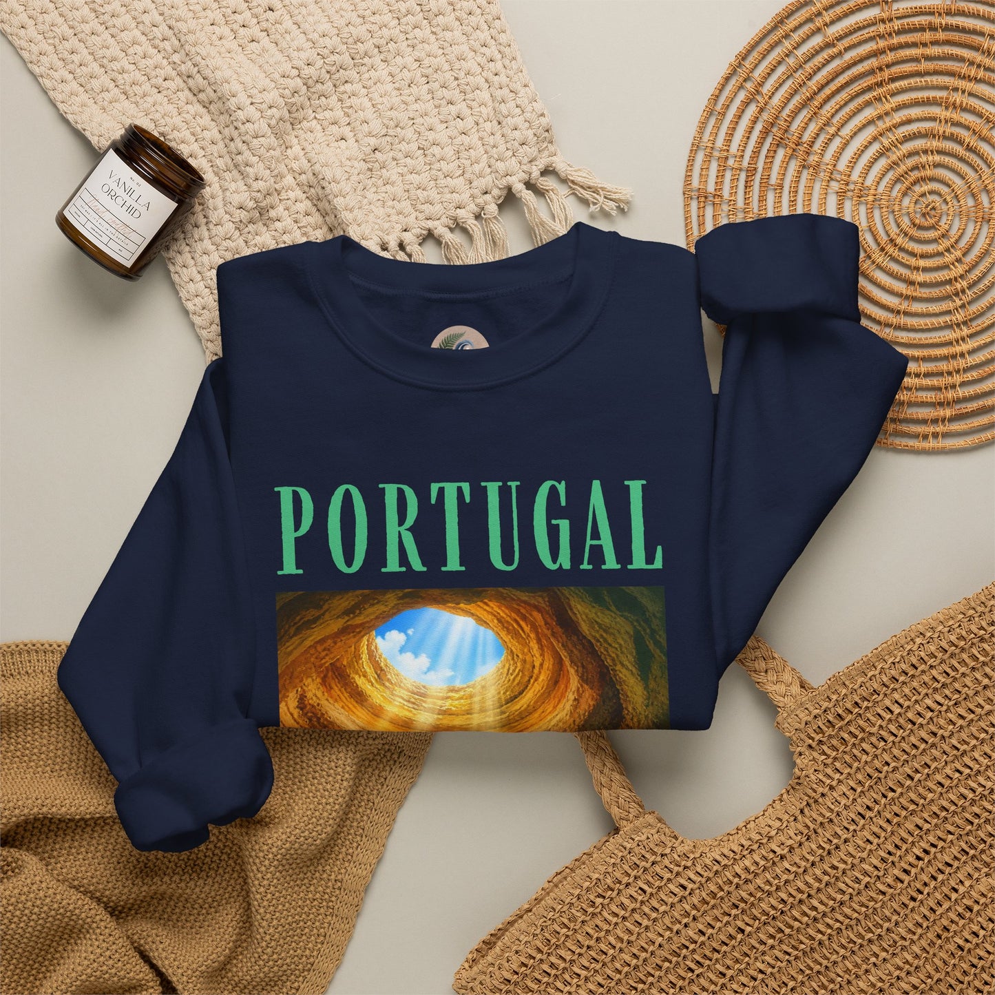 Portugal Benagil Cave Crewneck Sweatshirt — Coastal Travel Graphic Pullover