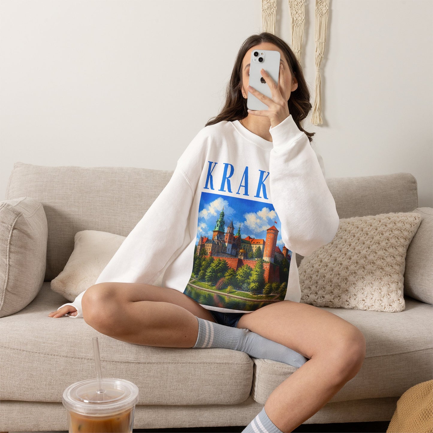 Krakow Castle Crewneck Sweatshirt — Vintage Polish Travel Graphic