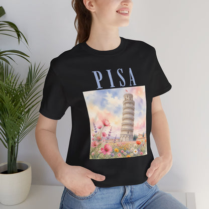 Pisa Floral Illustration T‑Shirt — Leaning Tower Travel Tee