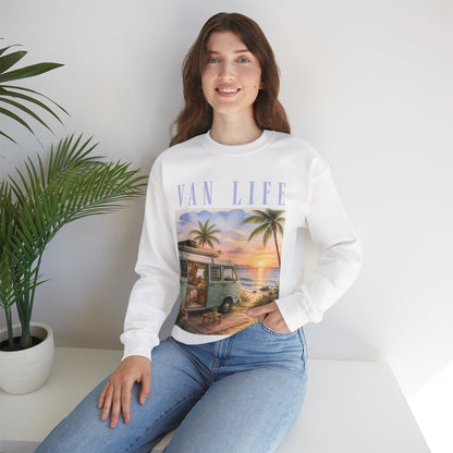Van Life Crewneck Sweatshirt — Beach Sunset Van Graphic
