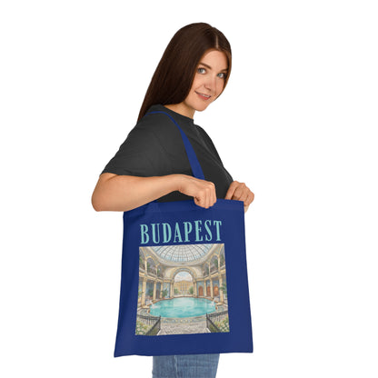 Budapest Thermal Bath Cotton Tote — Vintage Spa Illustration Travel Bag