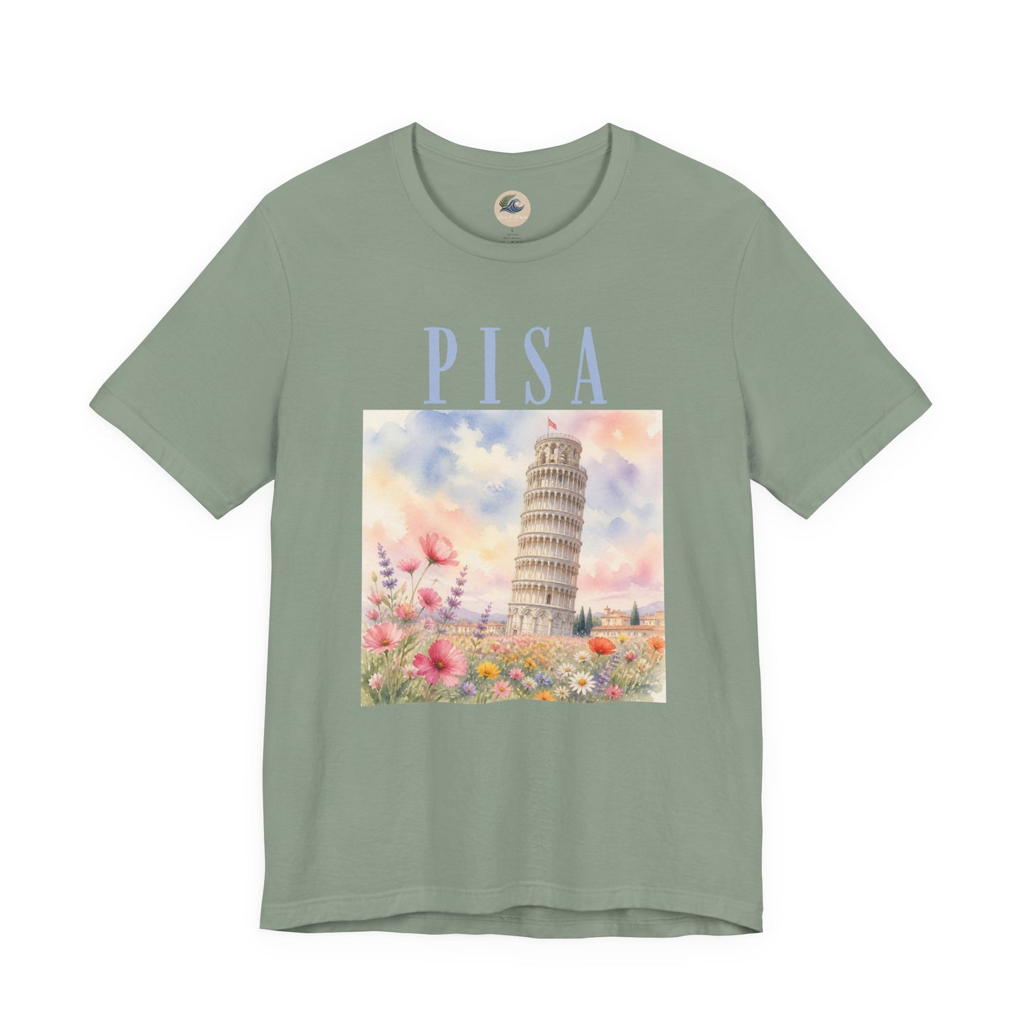 Pisa Floral Illustration T‑Shirt — Leaning Tower Travel Tee
