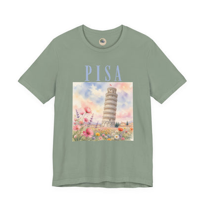 Pisa Floral Illustration T‑Shirt — Leaning Tower Travel Tee