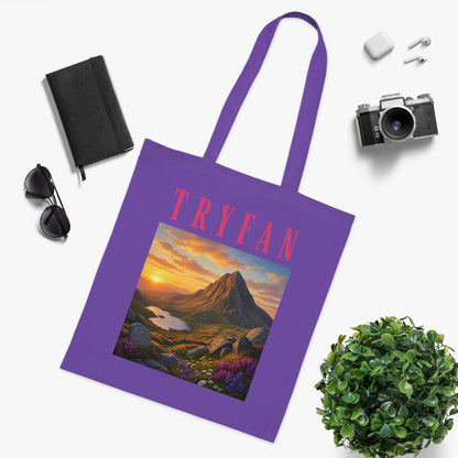 Tryfan Mountain Cotton Tote — Scenic Snowdonia Sunset Landscape Tote Bag