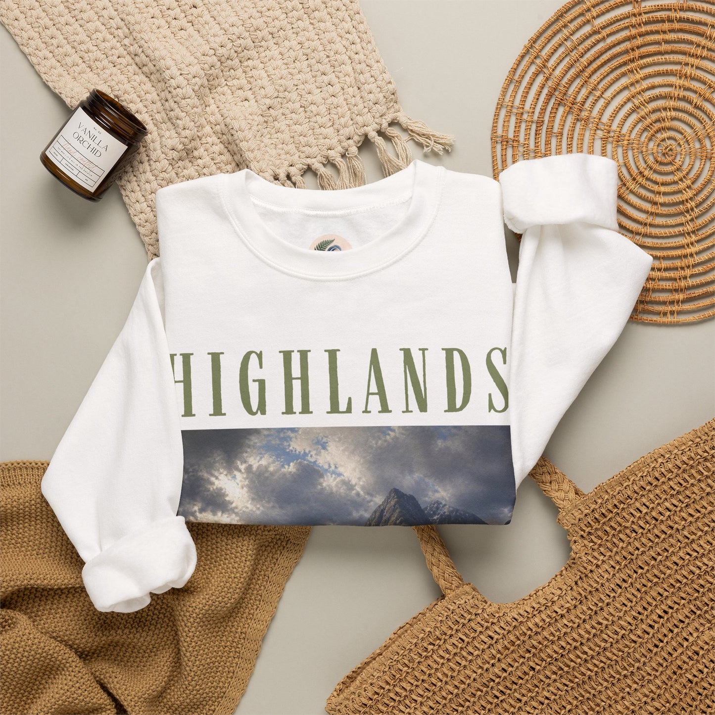 Highlands Scenic Crewneck Sweatshirt — Mountain Landscape Pullover
