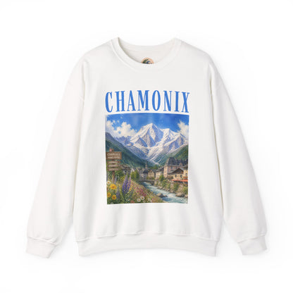Chamonix Mountain Crewneck Sweatshirt — Alpine Scenic Graphic