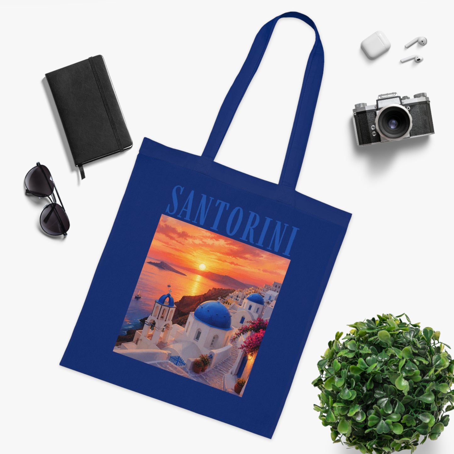 Santorini Sunset Cotton Tote Bag — Greek Island Travel Beach Tote