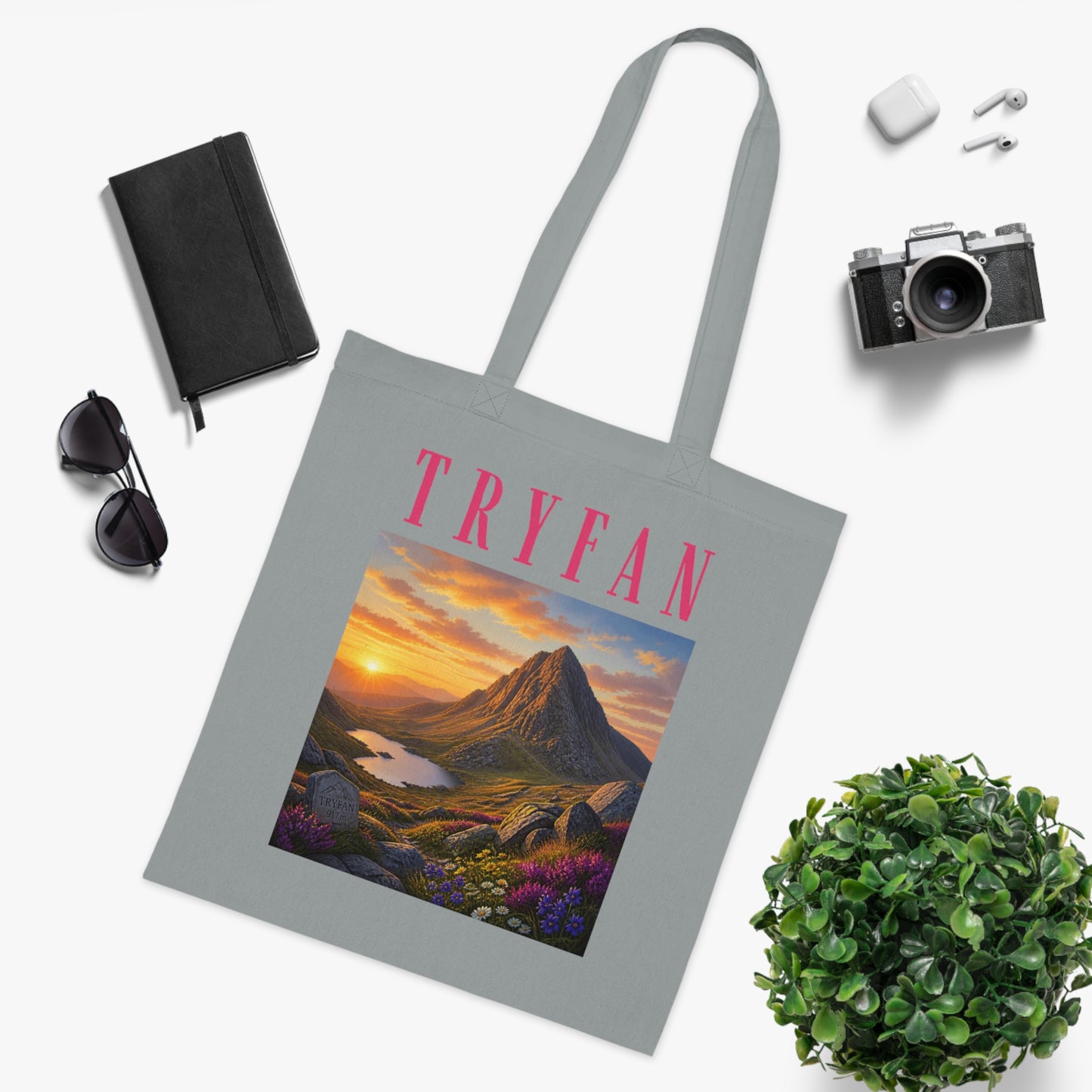 Tryfan Mountain Cotton Tote — Scenic Snowdonia Sunset Landscape Tote Bag