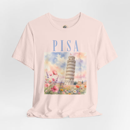Pisa Floral Illustration T‑Shirt — Leaning Tower Travel Tee