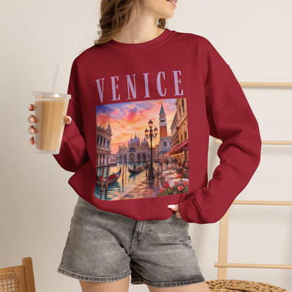 Venice Sunset Crewneck Sweatshirt — Vintage Canal Travel Graphic
