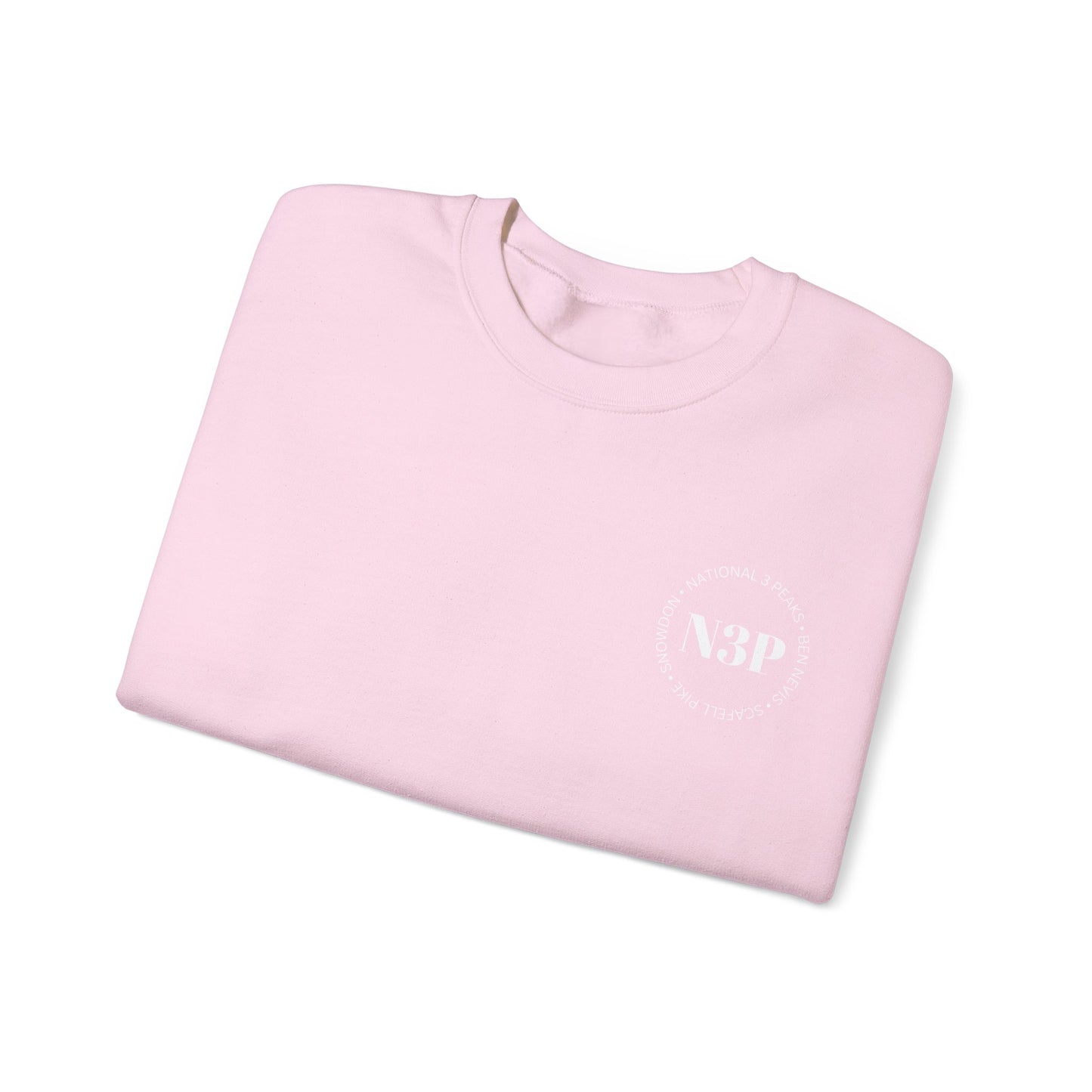 Minimal 'N3P' National 3 Peaks Logo Crewneck Sweatshirt – Small Chest Emblem, Casual Everyday Pullover