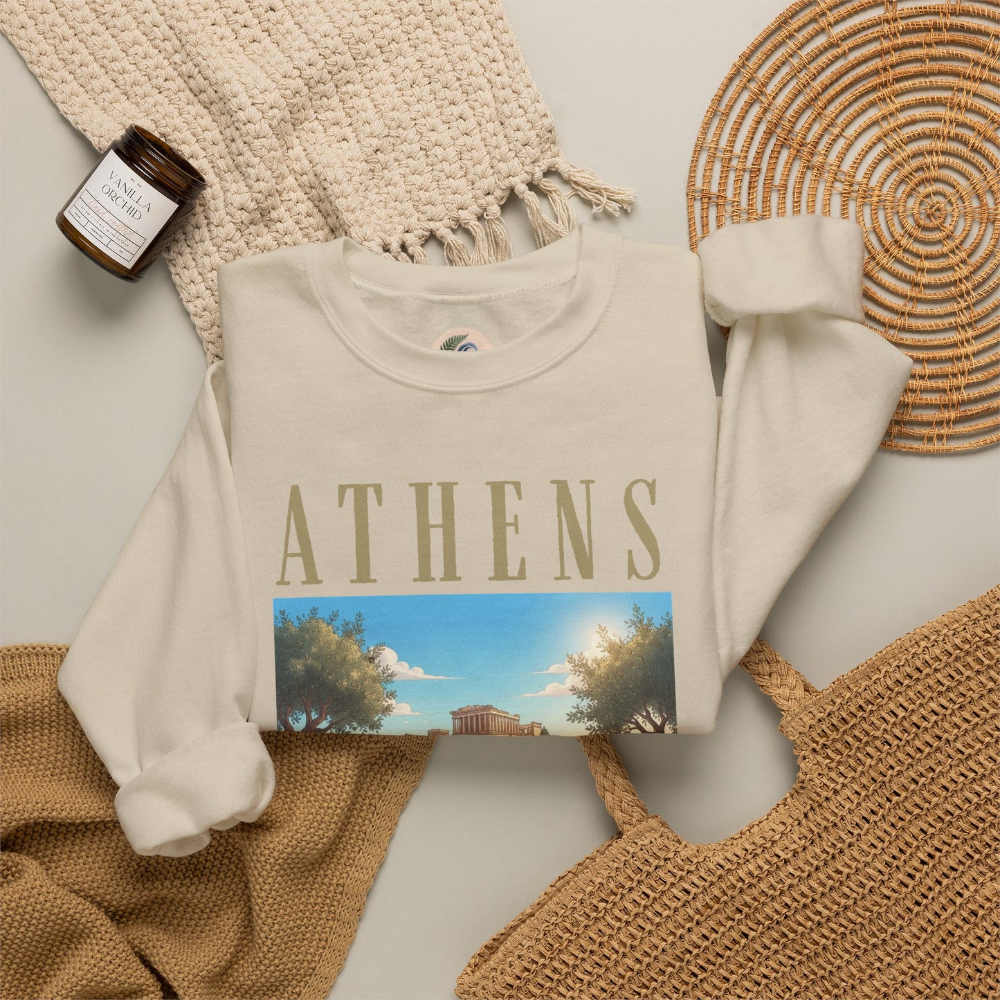 Athens Scenic Crewneck Sweatshirt — Vintage Greece Travel Pullover