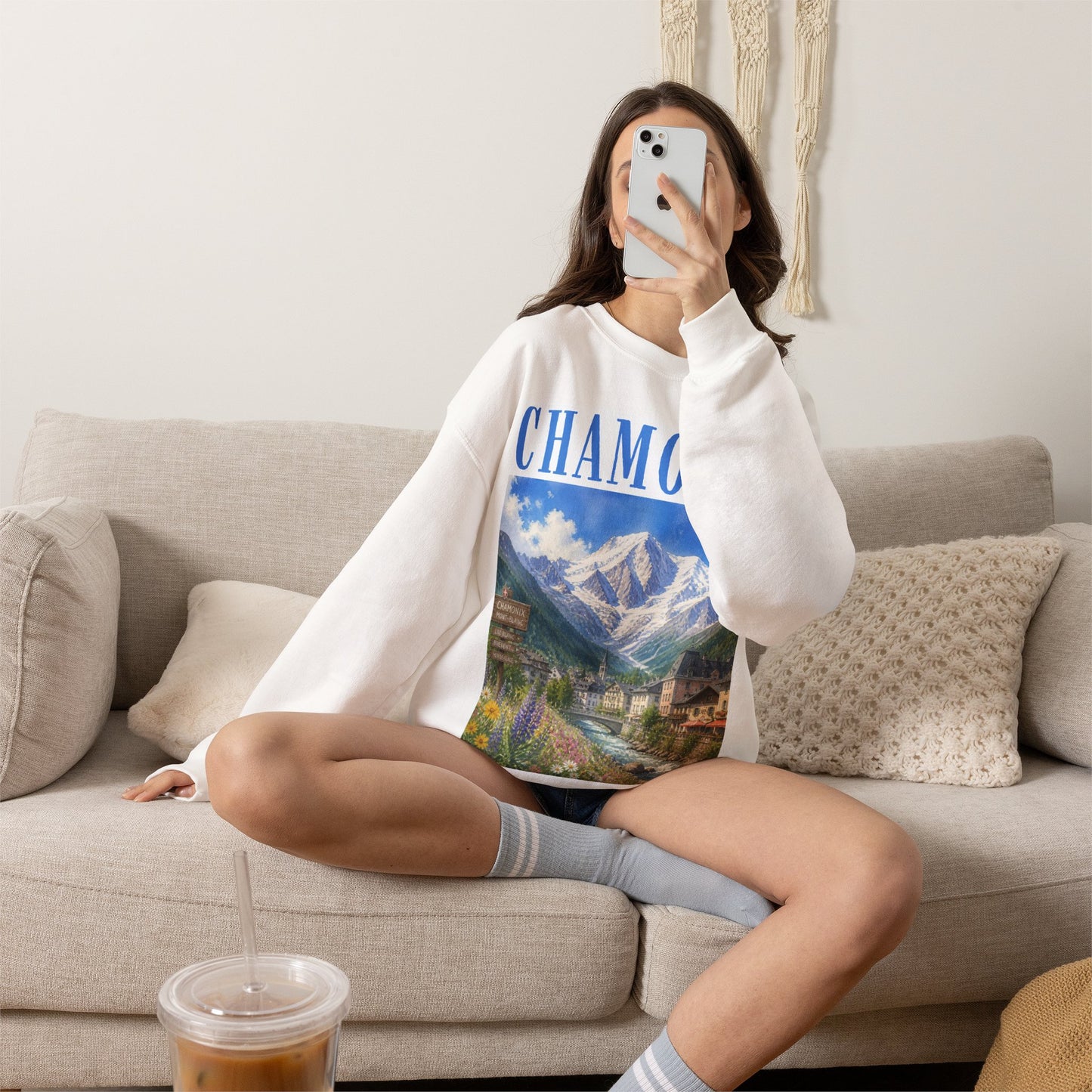 Chamonix Mountain Crewneck Sweatshirt — Alpine Scenic Graphic