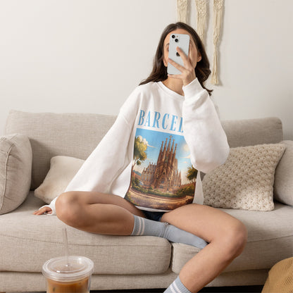 Barcelona Sagrada Família Crewneck Sweatshirt — Vintage Travel Graphic