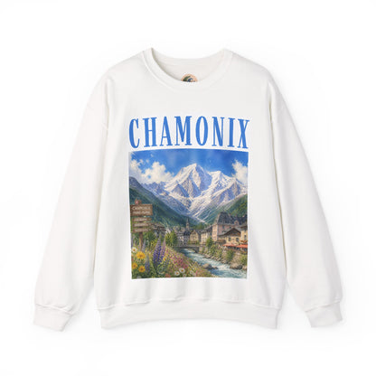 Chamonix Mountain Crewneck Sweatshirt — Alpine Scenic Graphic