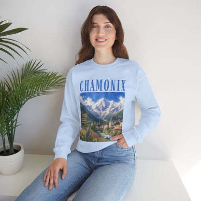 Chamonix Mountain Crewneck Sweatshirt — Alpine Scenic Graphic
