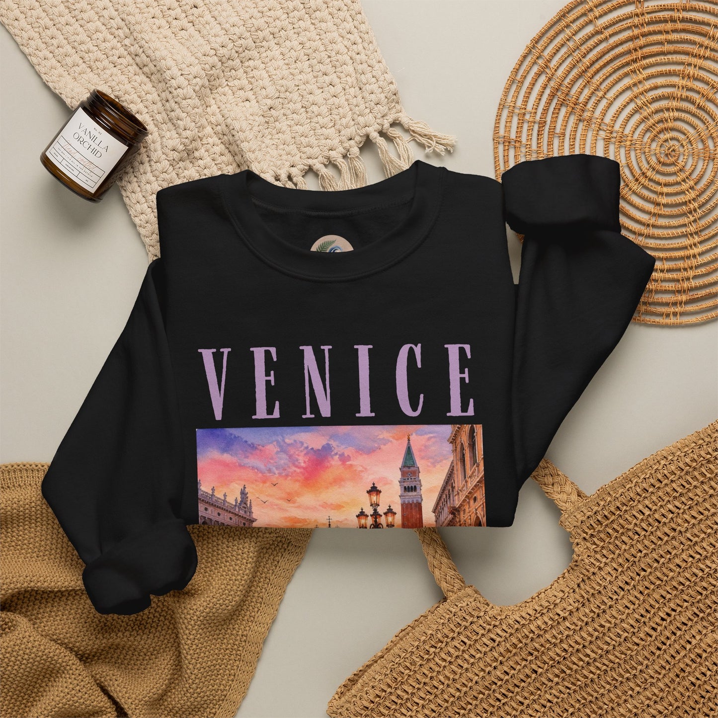 Venice Sunset Crewneck Sweatshirt — Vintage Canal Travel Graphic