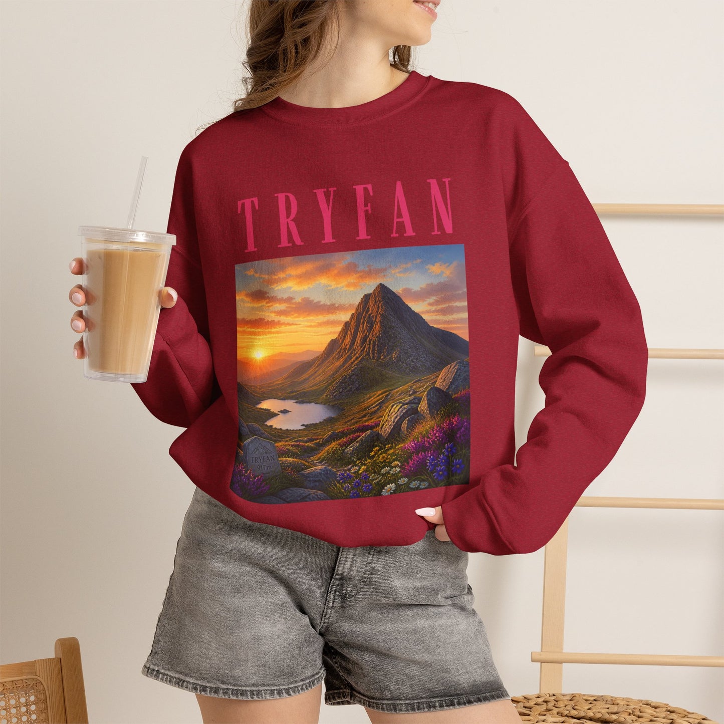 Tryfan Mountain Sweatshirt — Scenic Snowdonia Sunset Landscape Crewneck