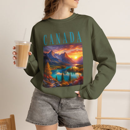 Canada Banff Scenic Crewneck Sweatshirt — Mountain Lake Sunset Graphic