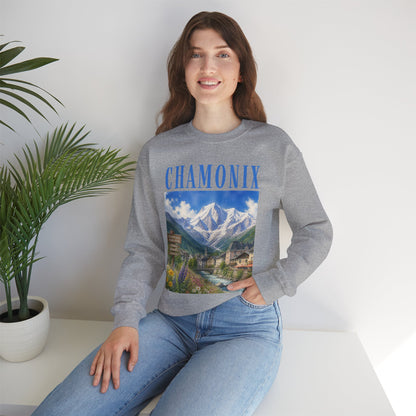 Chamonix Mountain Crewneck Sweatshirt — Alpine Scenic Graphic