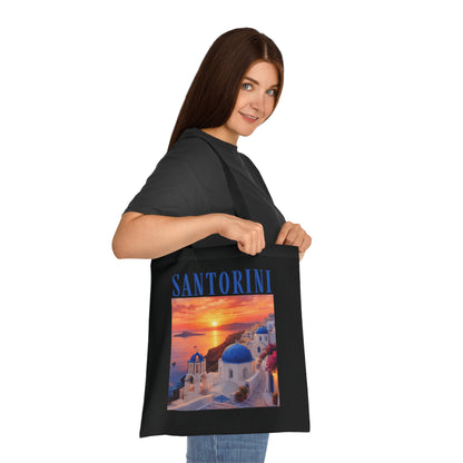 Santorini Sunset Cotton Tote Bag — Greek Island Travel Beach Tote