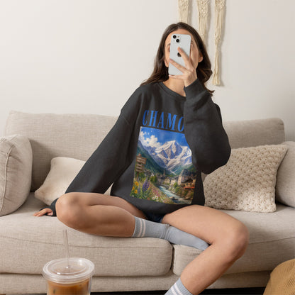 Chamonix Mountain Crewneck Sweatshirt — Alpine Scenic Graphic