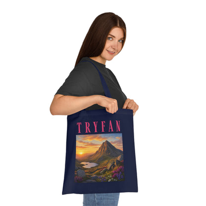 Tryfan Mountain Cotton Tote — Scenic Snowdonia Sunset Landscape Tote Bag