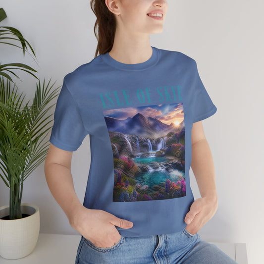 Isle of Skye Scenic T-Shirt — Scottish Landscape Waterfall Tee