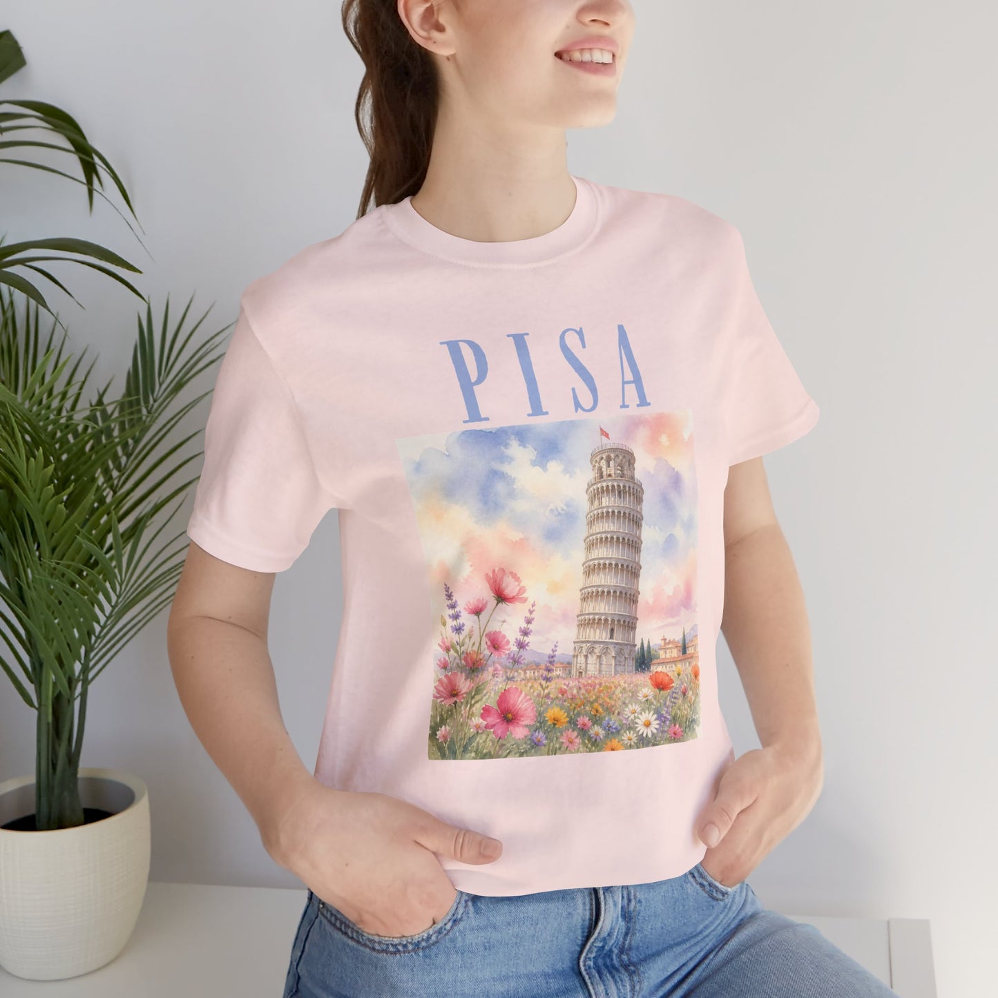 Pisa Floral Illustration T‑Shirt — Leaning Tower Travel Tee