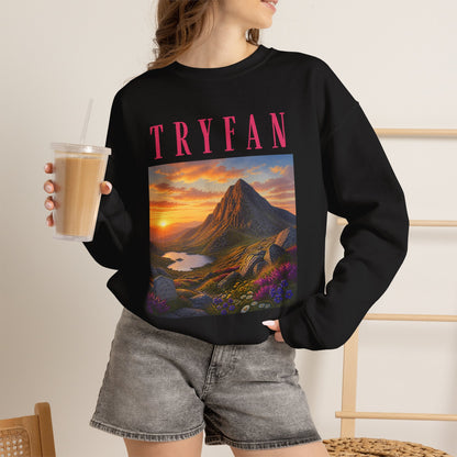 Tryfan Mountain Sweatshirt — Scenic Snowdonia Sunset Landscape Crewneck