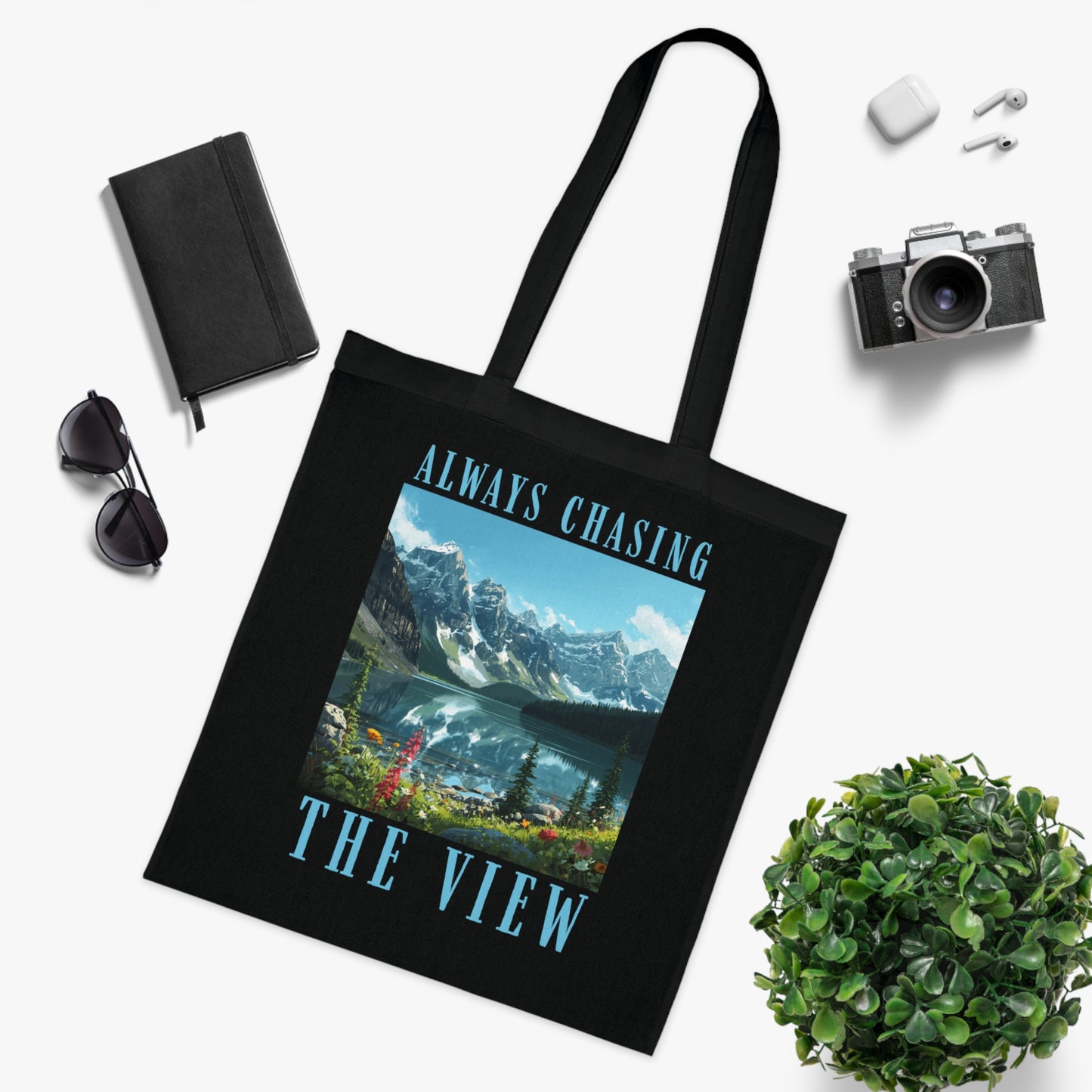 Always Chasing The View Cotton Tote — Scenic Mountain Lake Oeschinese Travel Tote