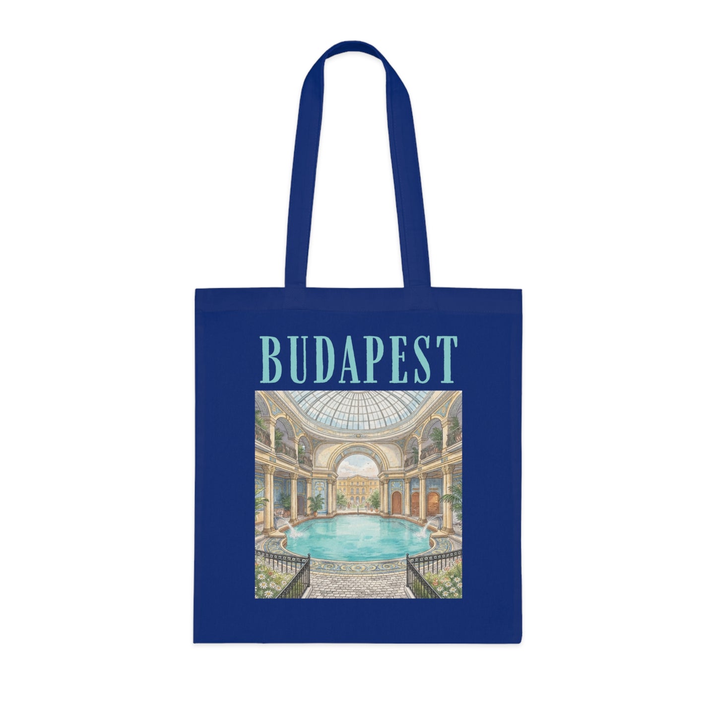 Budapest Thermal Bath Cotton Tote — Vintage Spa Illustration Travel Bag