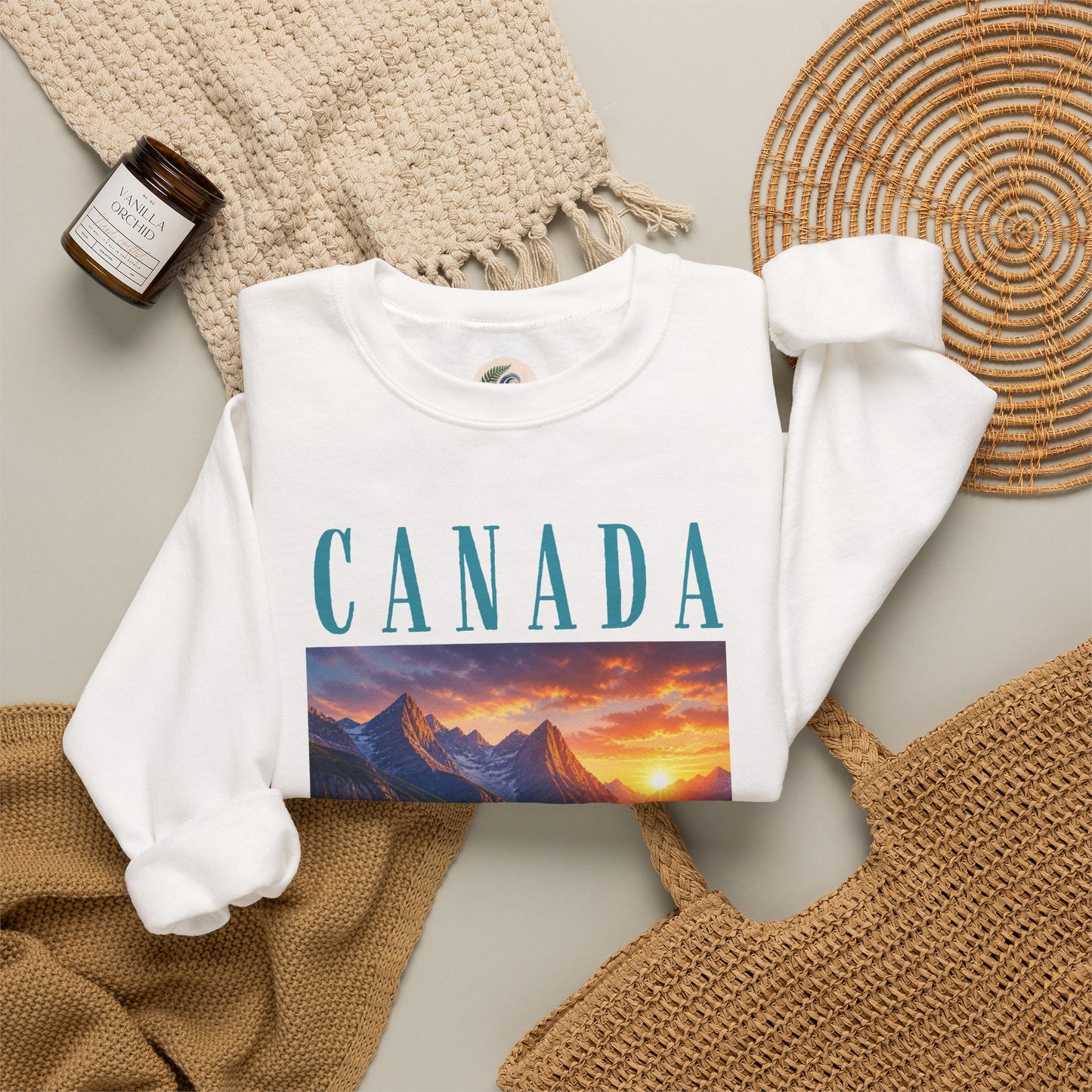 Canada Banff Scenic Crewneck Sweatshirt — Mountain Lake Sunset Graphic